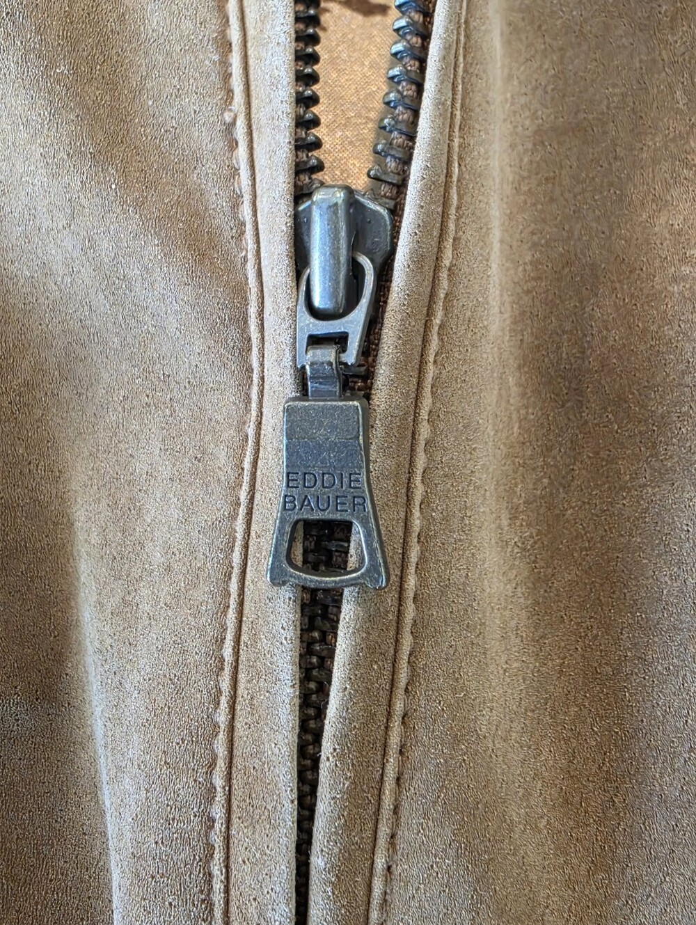Eddie Bauer Seattle Suede Leather Jacket L Tan Brown Safari Field Coat - Picture 6 of 13